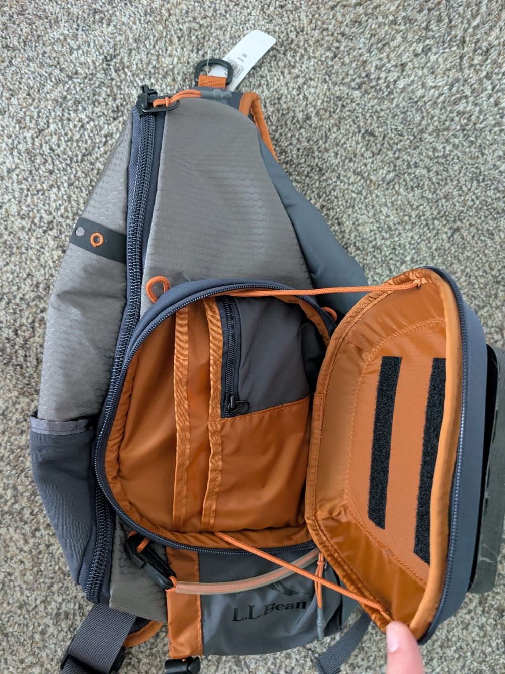 L.L. Bean Gray Fly Fishing Sling Bag with Orange Accents - Picture 2 of 2